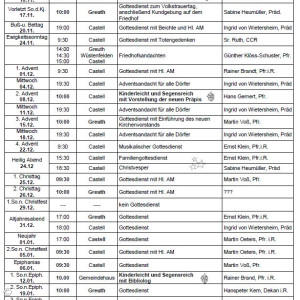 Gottesdienste Castell November 24 bis Januar 25